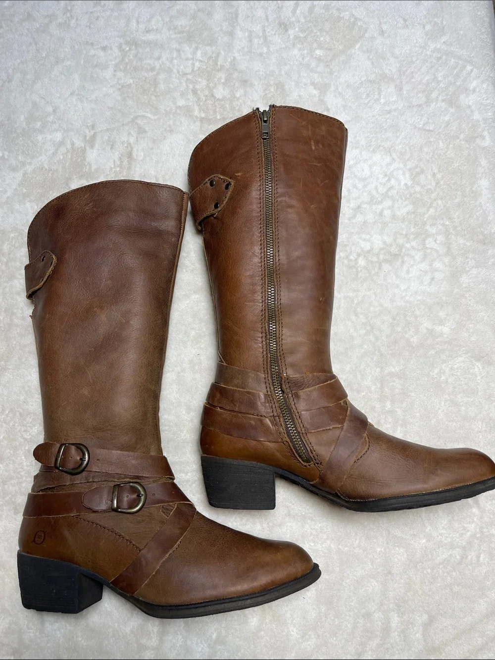 Born Milari Brown Leather Tall Knee High Boots with Buckle Straps Size 8 M